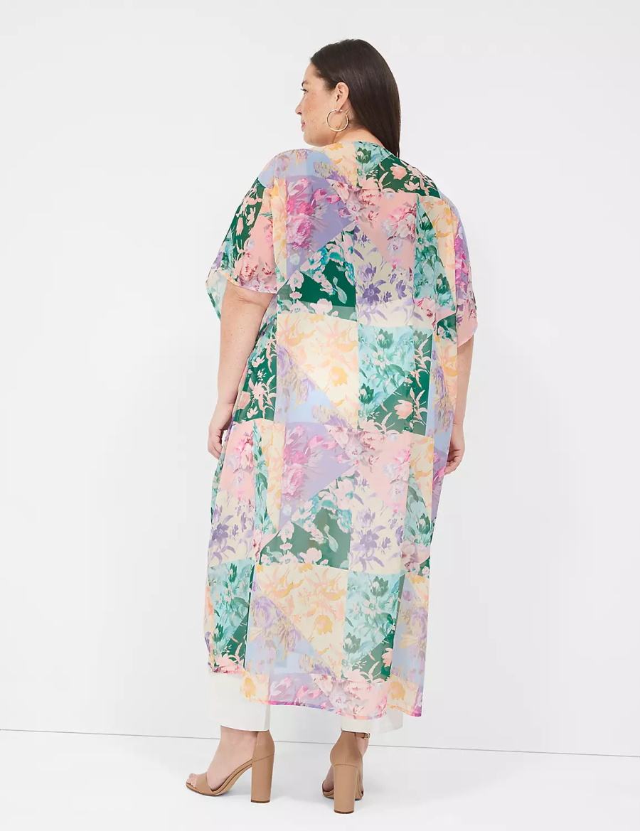 Women Lane Bryant Maxi Open-Front Overpiece Robe Green Multicolor | LMC4815YE