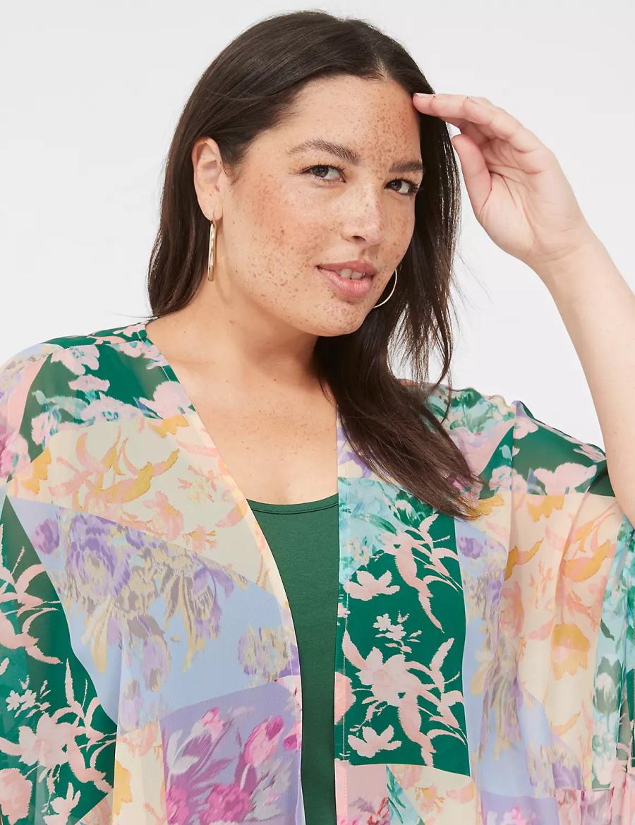 Women Lane Bryant Maxi Open-Front Overpiece Robe Green Multicolor | LMC4815YE
