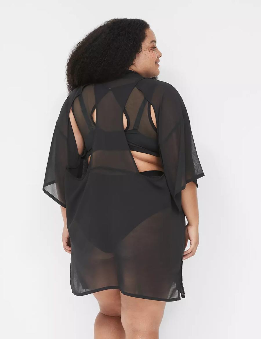Women Lane Bryant Mesh Backless Kimono Dress Black | UWD4643IM