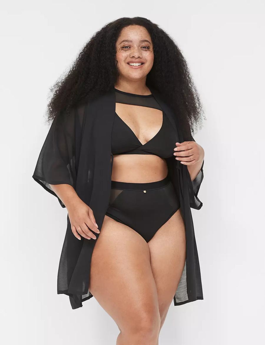 Women Lane Bryant Mesh Backless Kimono Dress Black | UWD4643IM