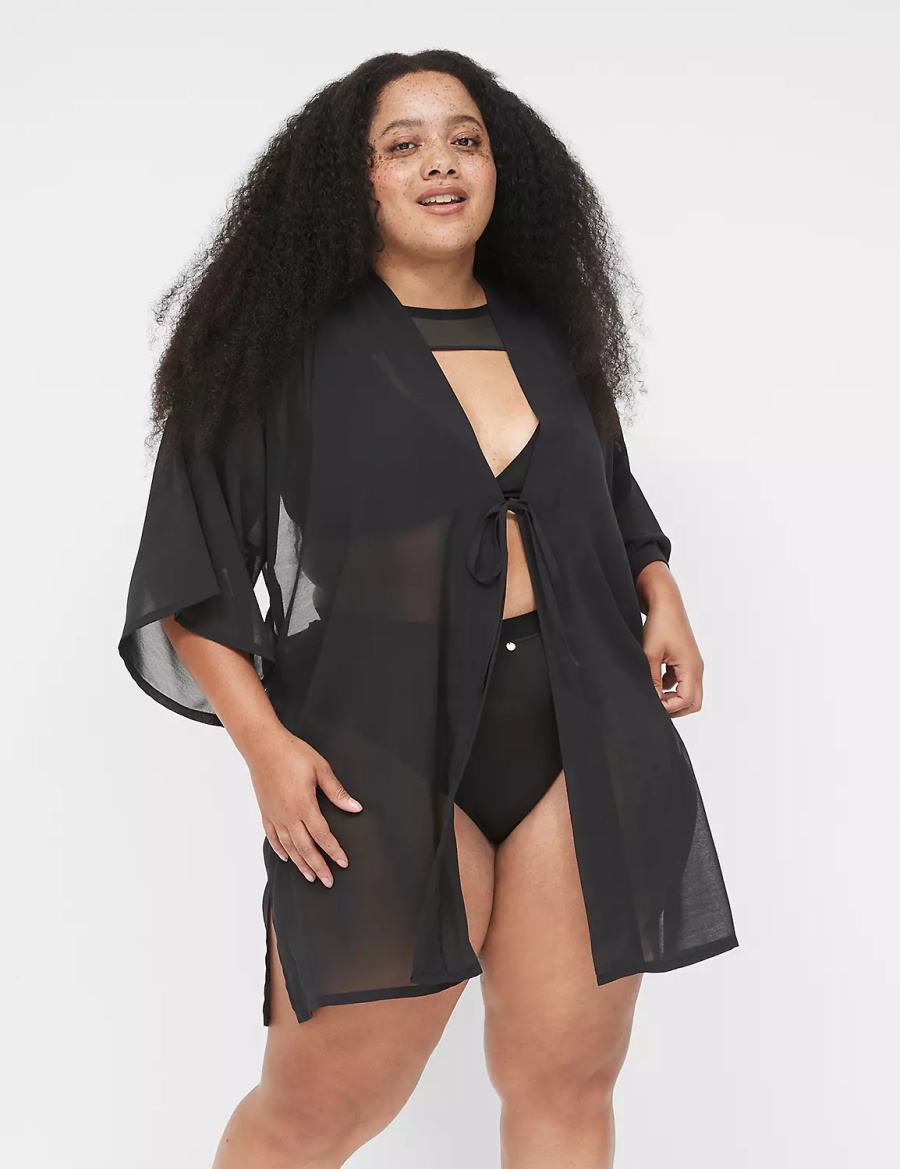 Women Lane Bryant Mesh Backless Kimono Dress Black | UWD4643IM