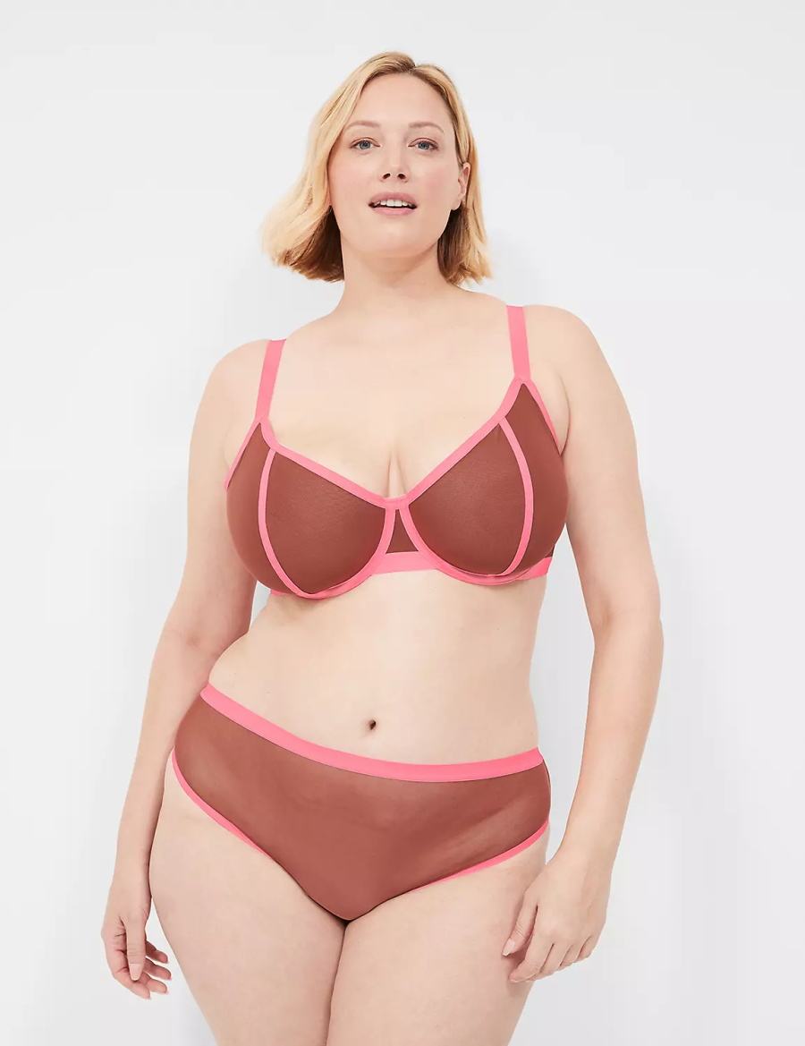 Women Lane Bryant Mesh Demi Unlined Bra Pink Black | MVP6211WG