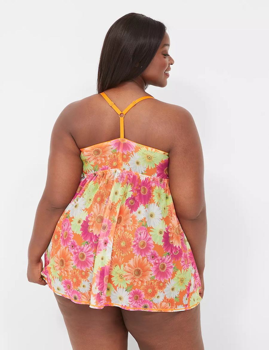 Women Lane Bryant Mesh High Apex Babydoll Dress Orange Multicolor | OUA1011PS