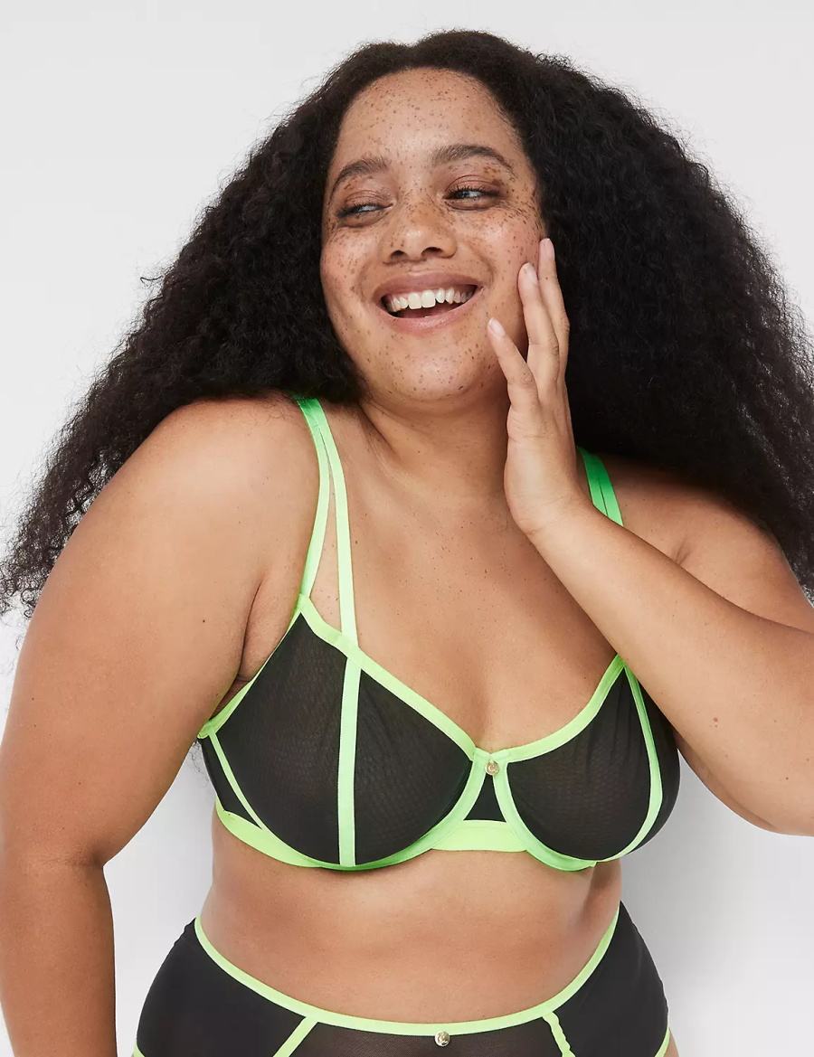 Women Lane Bryant Mesh Strappy Demi Unlined Bra Black | ZIW1397PW