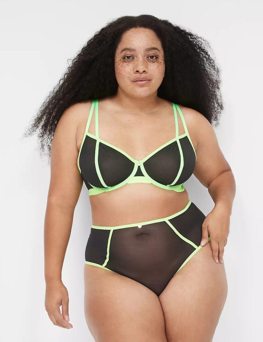 Women Lane Bryant Mesh Strappy Demi Unlined Bra Black | ZIW1397PW