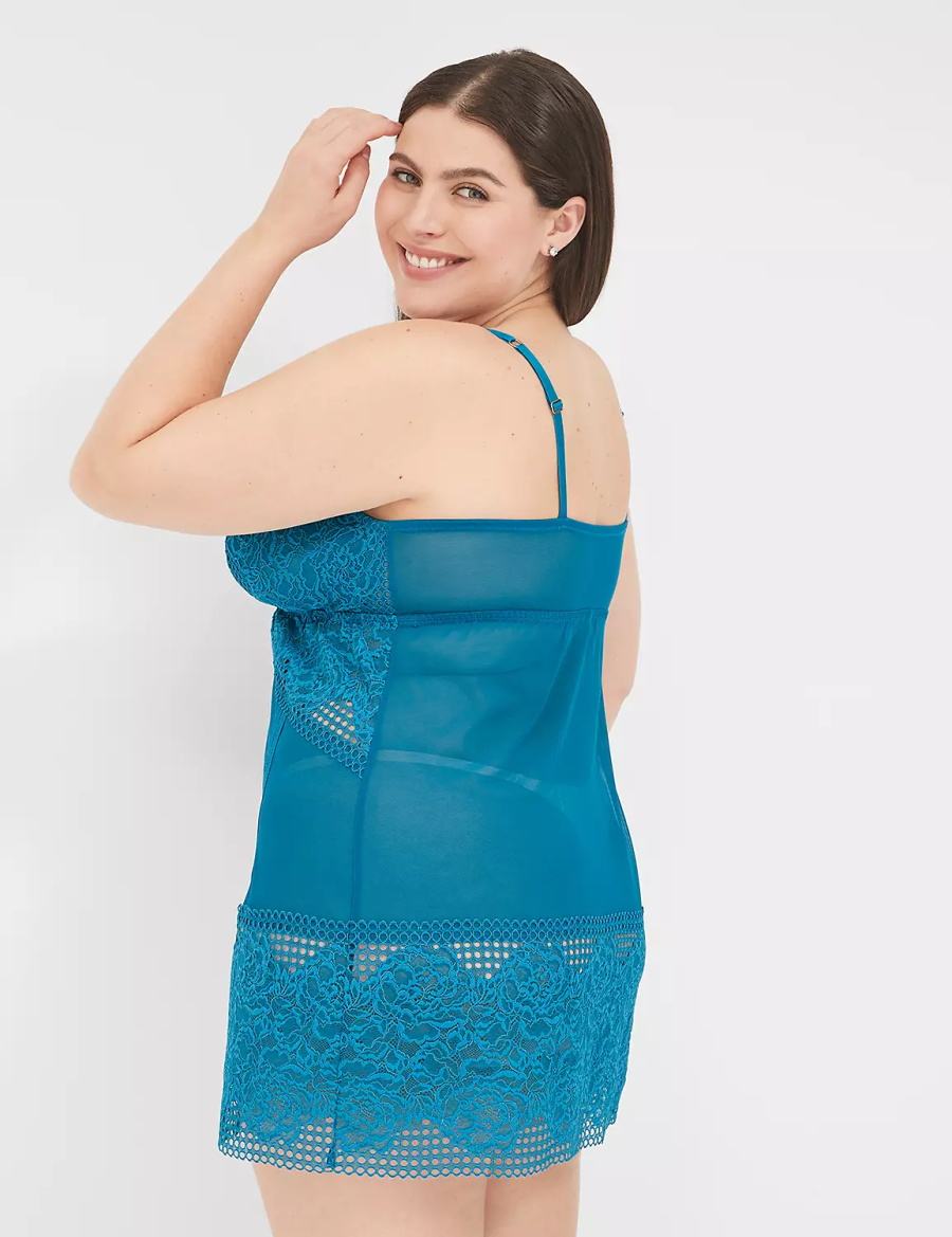 Women Lane Bryant Mesh & Lace Slip Dress Blue | MOV344IT