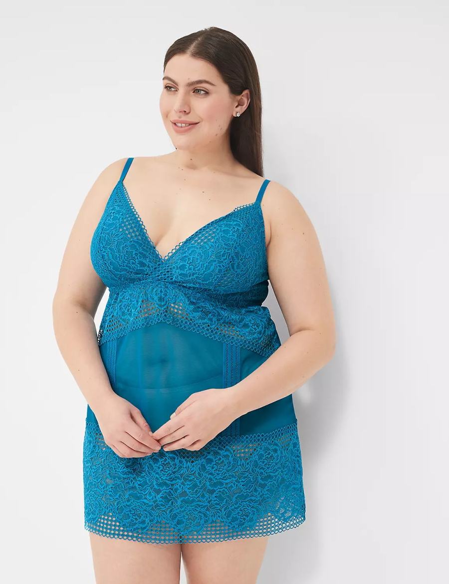 Women Lane Bryant Mesh & Lace Slip Dress Blue | MOV344IT