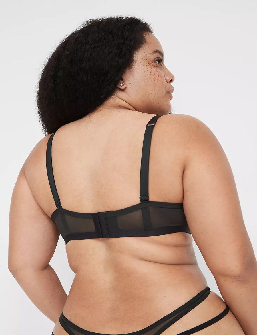 Women Lane Bryant Metallic Strappy Demi Unlined Bra Black Silver | VAH8432UO