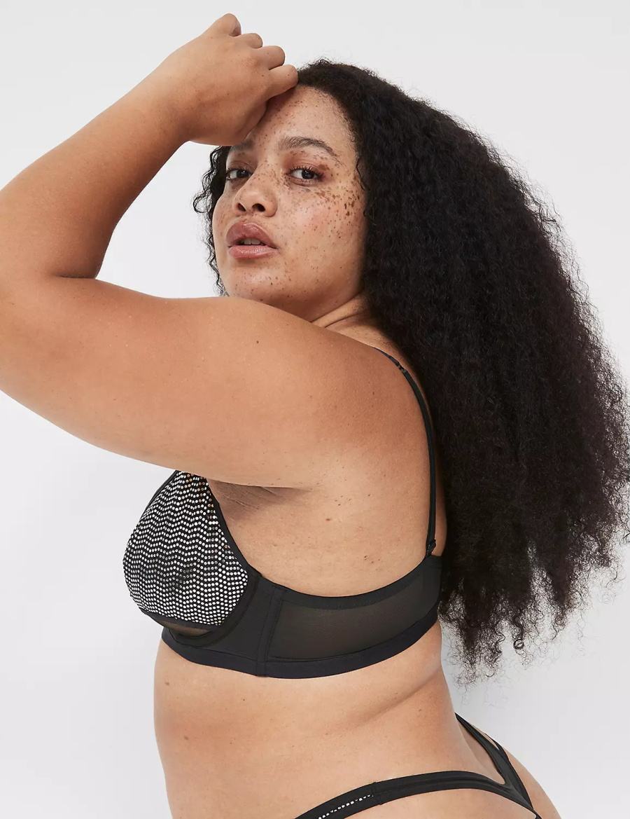 Women Lane Bryant Metallic Strappy Demi Unlined Bra Black Silver | VAH8432UO