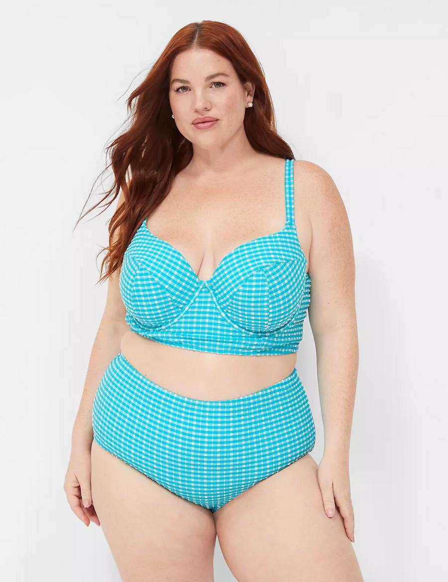 Women Lane Bryant Mid-Rise Swim Briefs Blue White | TGX8060JM