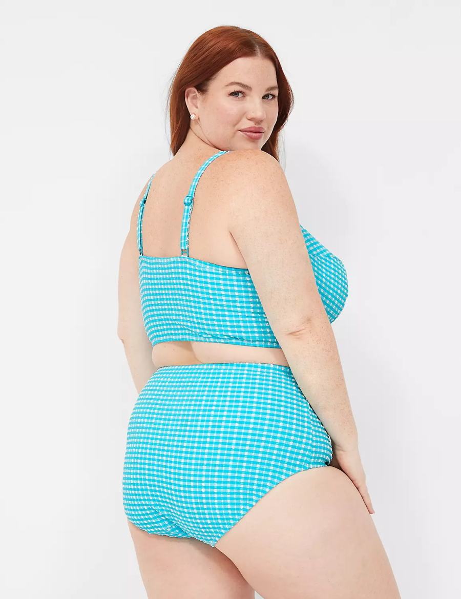 Women Lane Bryant Mid-Rise Swim Briefs Blue White | TGX8060JM