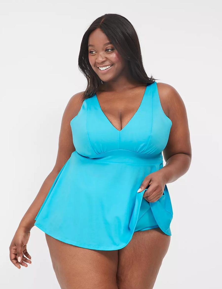 Women Lane Bryant Mid-Rise Swim Briefs Blue | SWW34WU