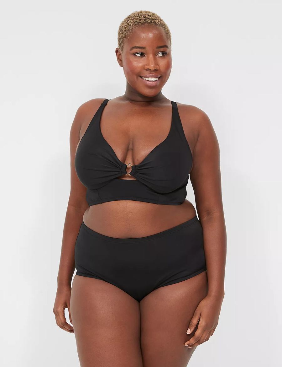 Women Lane Bryant Mid-Rise Swim Briefs Black | OXH7317JQ