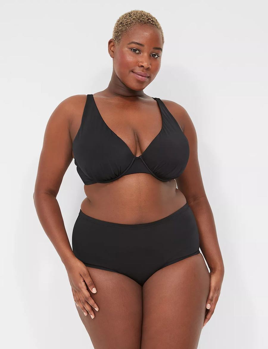 Women Lane Bryant Mid-Rise Swim Briefs Black | OXH7317JQ