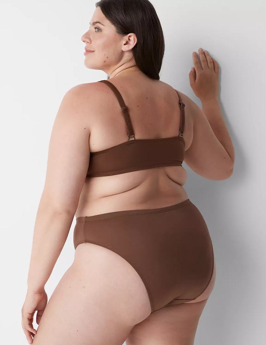 Women Lane Bryant Midi High-Leg Cheeky Swim Bikini Bottom Dark Brown | EUB864JW