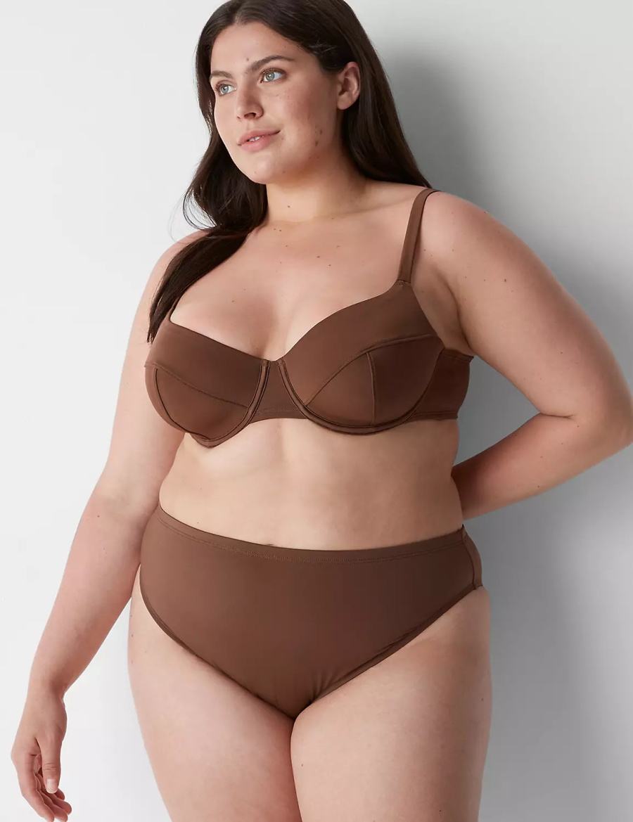 Women Lane Bryant Midi High-Leg Cheeky Swim Bikini Bottom Dark Brown | EUB864JW