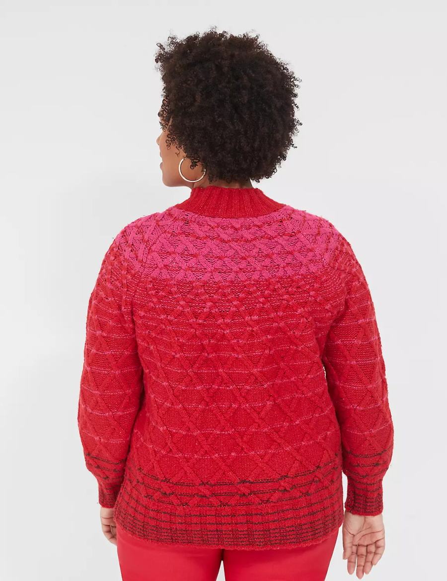 Women Lane Bryant Mock-Neck Cable Sweaters Red | TZC5773XX