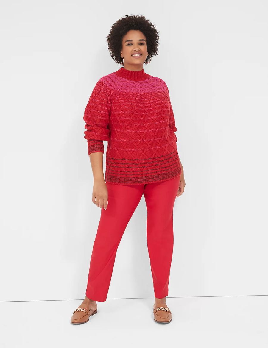 Women Lane Bryant Mock-Neck Cable Sweaters Red | TZC5773XX