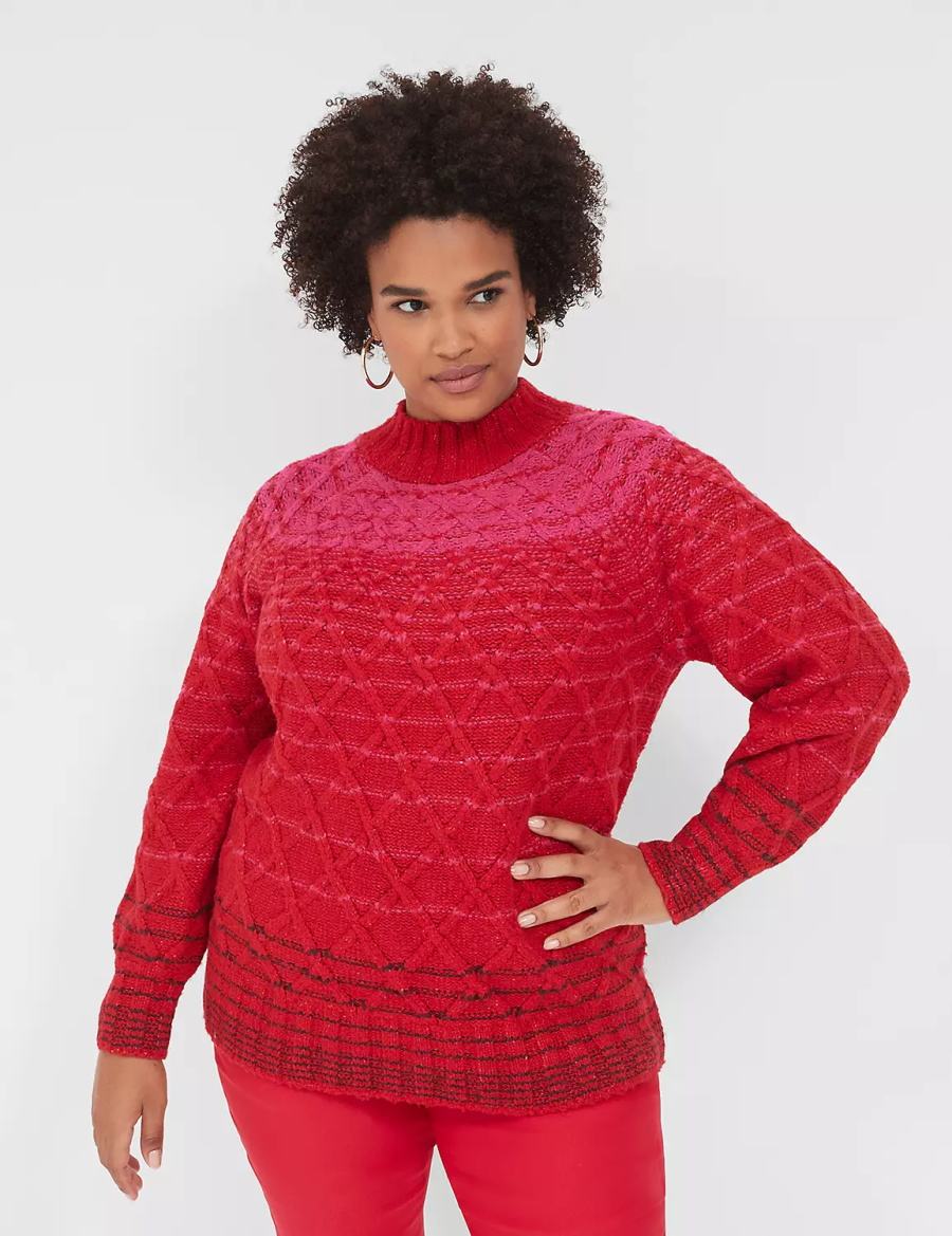 Women Lane Bryant Mock-Neck Cable Sweaters Red | TZC5773XX
