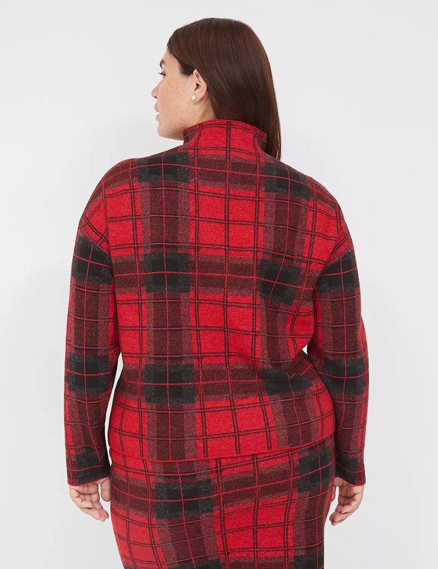 Women Lane Bryant Mock-Neck Plaid Sweaters Red | BQP7377BC