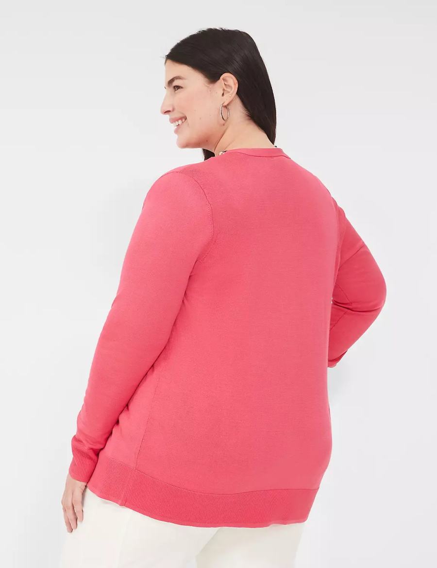 Women Lane Bryant Modern Long-Sleeve Open-Front Cardigan Pink | VAT5045PH