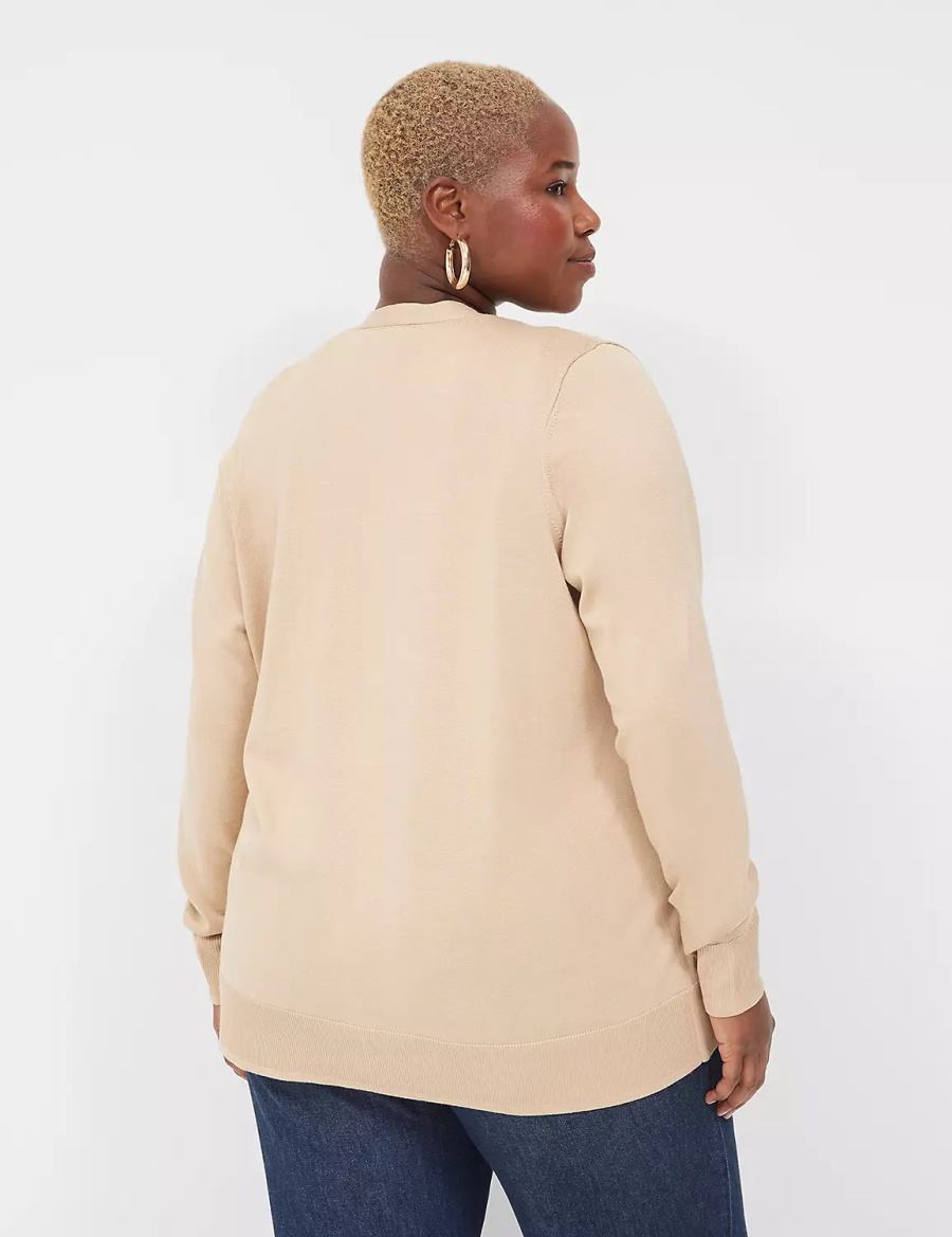 Women Lane Bryant Modern Long-Sleeve Open-Front Cardigan Khaki | XLV7565PL