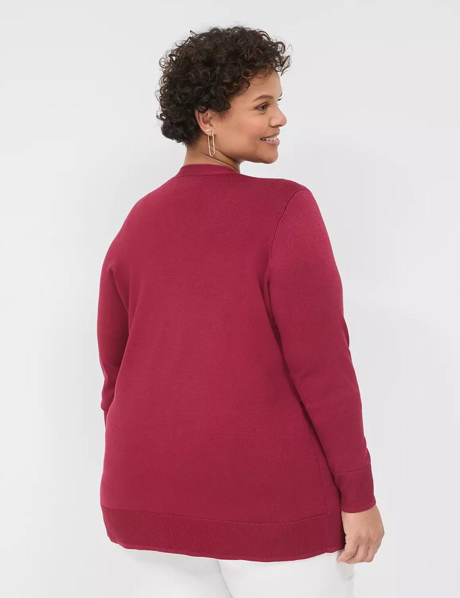 Women Lane Bryant Modern Long-Sleeve Open-Front Cardigan Deep Red | NVX5732WC