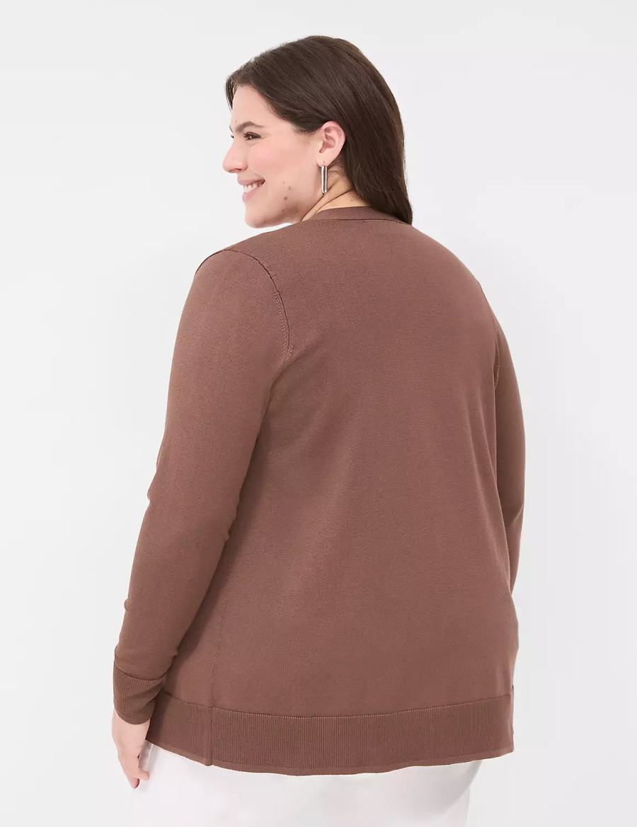 Women Lane Bryant Modern Long-Sleeve Open-Front Cardigan Brown | INE9914AN