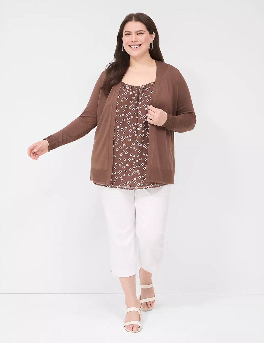 Women Lane Bryant Modern Long-Sleeve Open-Front Cardigan Brown | INE9914AN