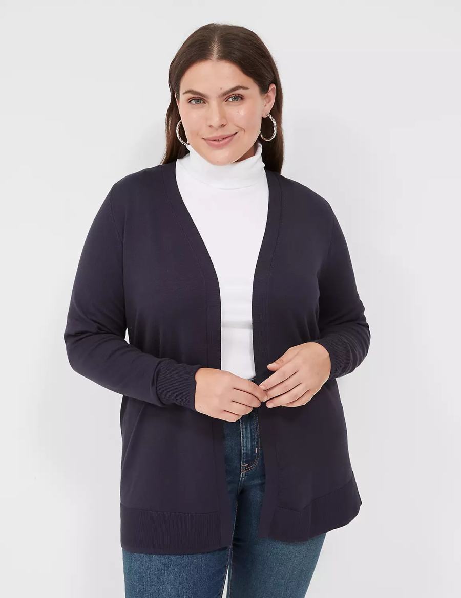 Women Lane Bryant Modern Long-Sleeve Open-Front Cardigan Blue | THG5143KO