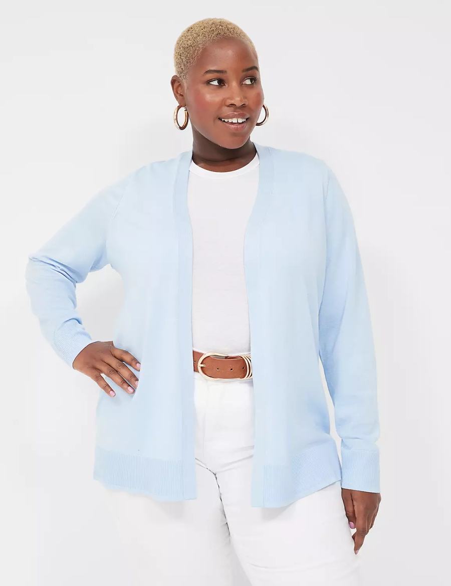Women Lane Bryant Modern Long-Sleeve Open-Front Cardigan Blue | VIV4960BA