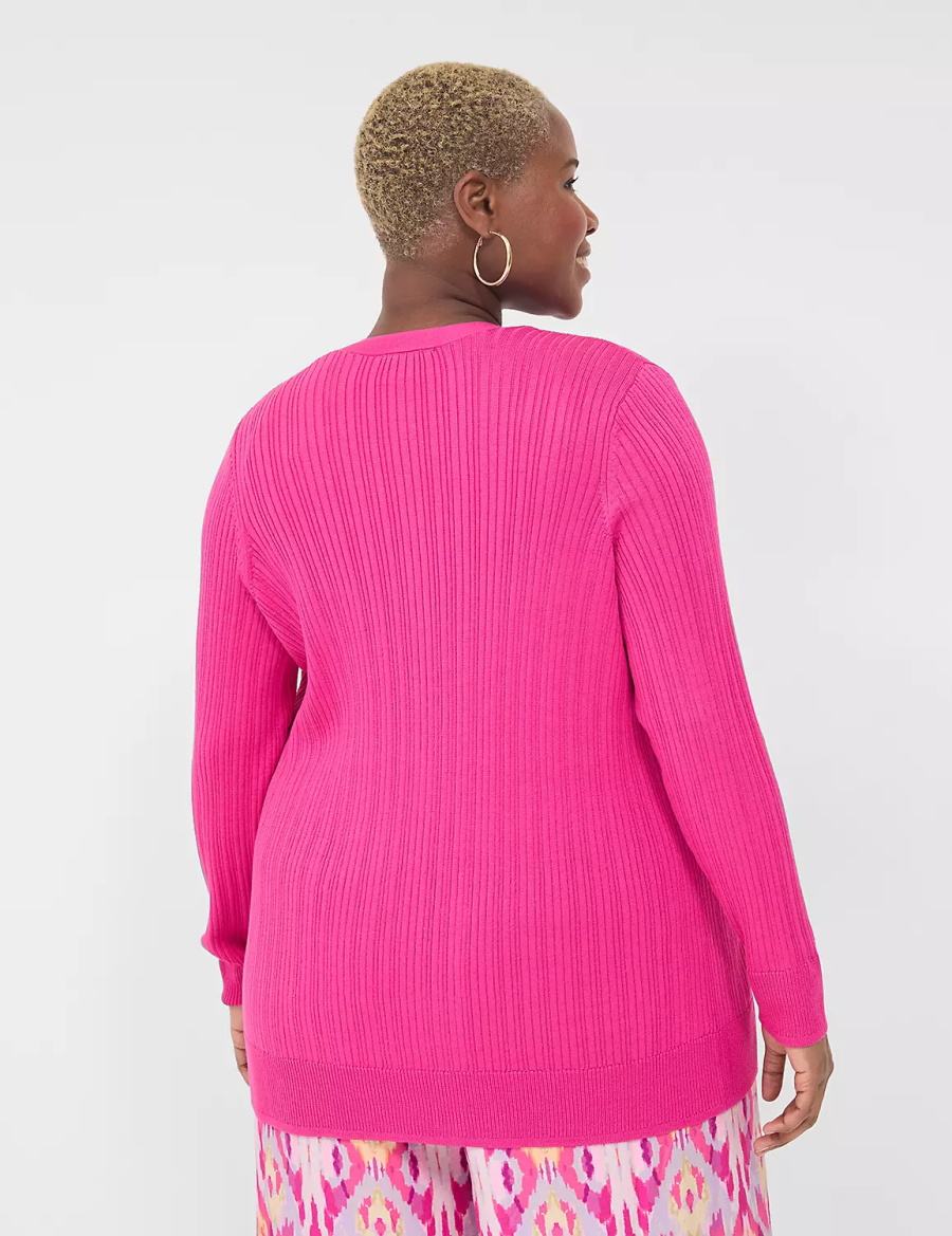Women Lane Bryant Modern Open-Front Ribbed Cardigan Pink | IYR8075VS