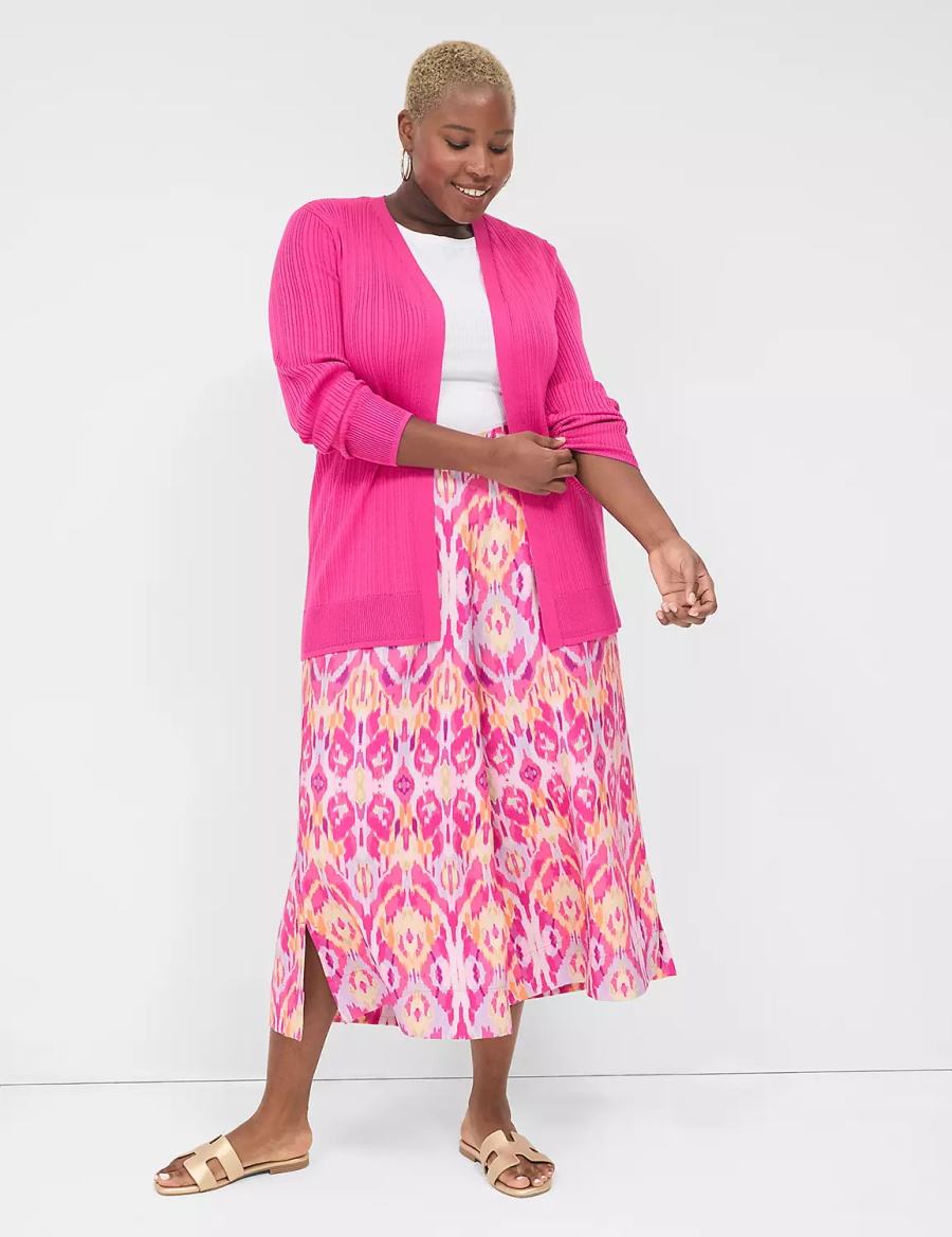 Women Lane Bryant Modern Open-Front Ribbed Cardigan Pink | IYR8075VS