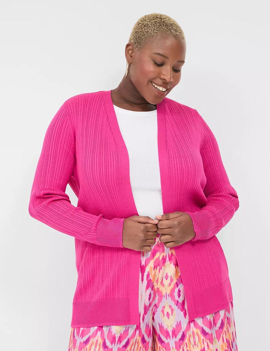 Women Lane Bryant Modern Open-Front Ribbed Cardigan Pink | IYR8075VS
