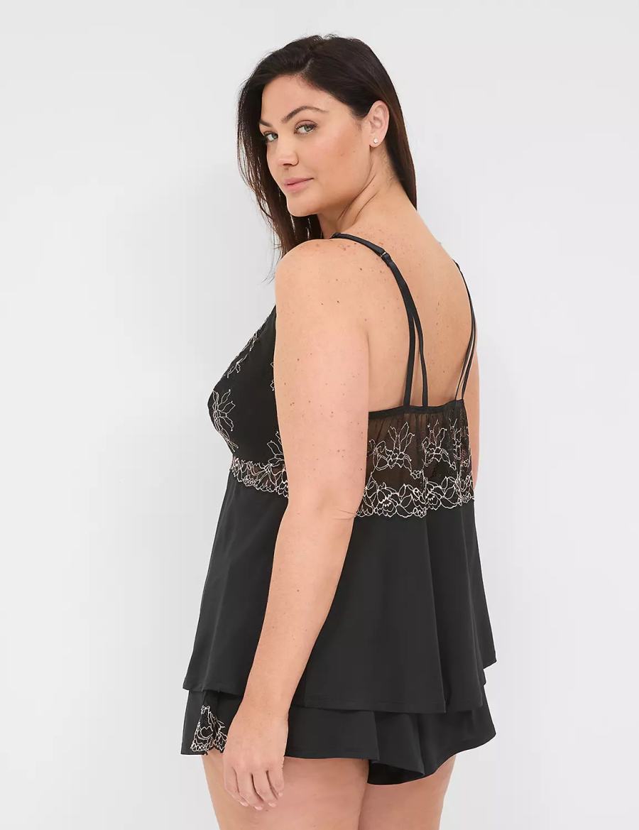 Women Lane Bryant Modern Romance Cami & Short Set Pajamas Black | RTC757YW