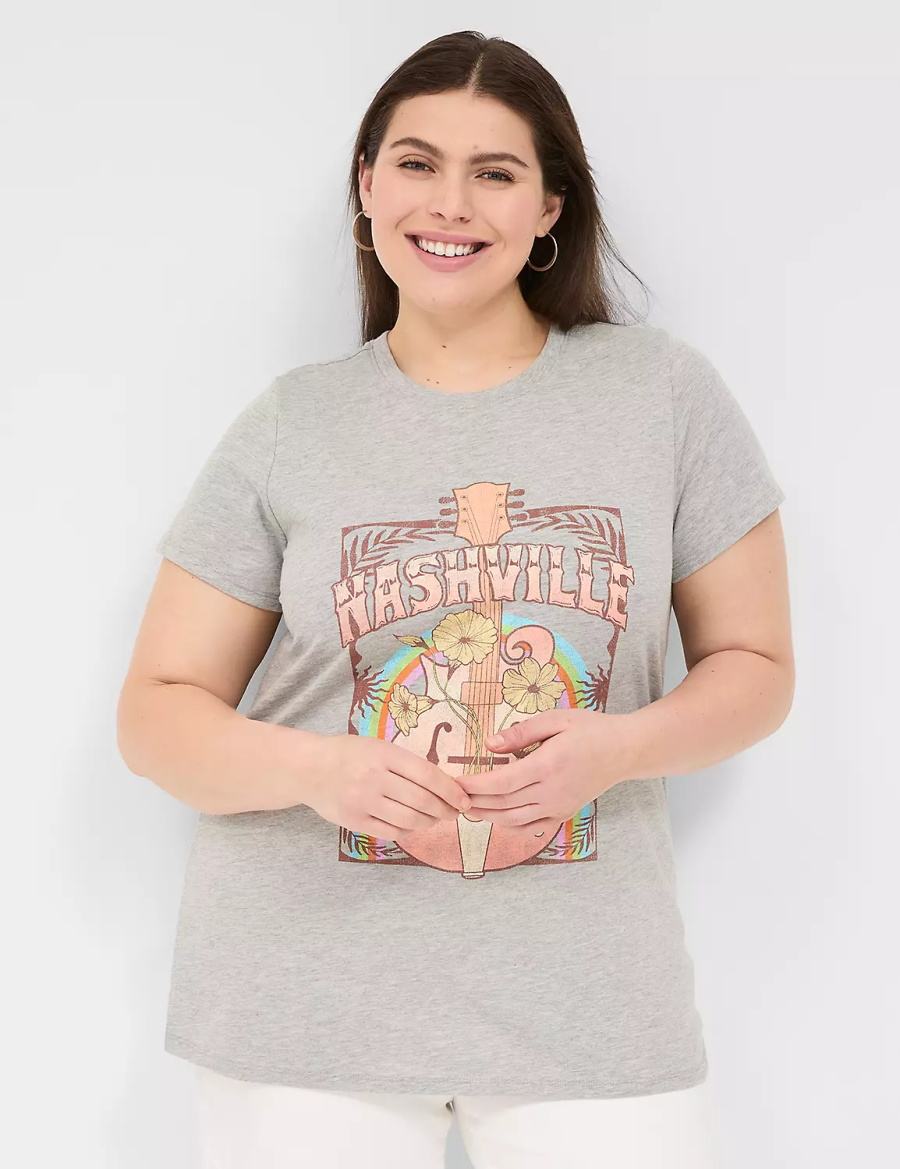Women Lane Bryant Nashville Graphic Tee T Shirts Light Grey | XNA3581BB