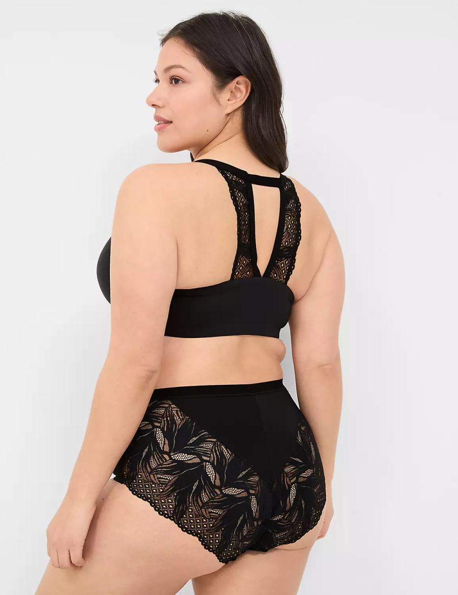 Women Lane Bryant No-Show Lace-Back Full Briefs Black | WMC1440PU