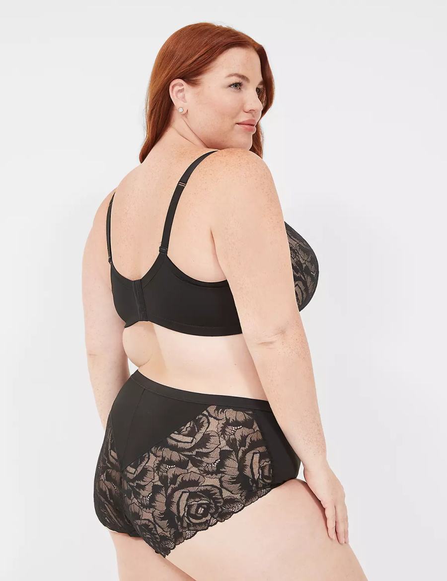 Women Lane Bryant No-Show Lace-Back Full Briefs Black | ATT4526PN