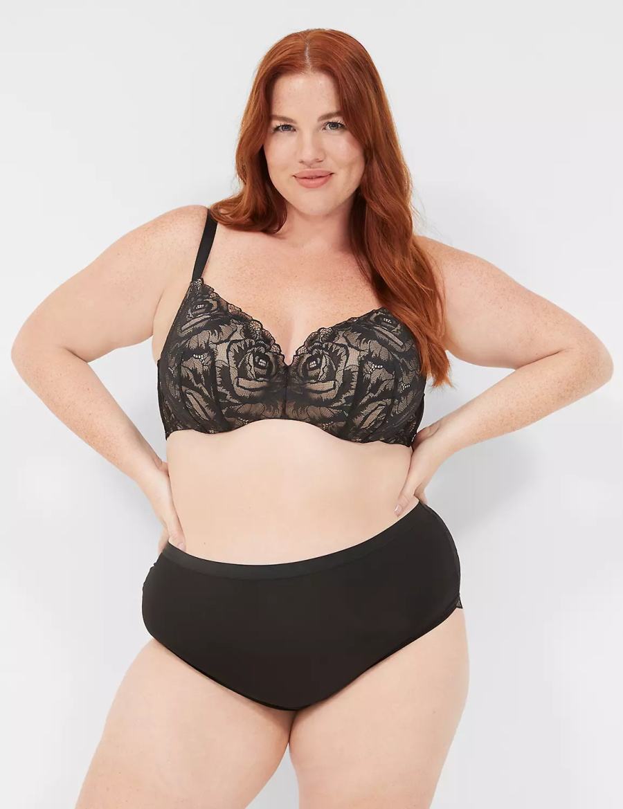 Women Lane Bryant No-Show Lace-Back Full Briefs Black | ATT4526PN