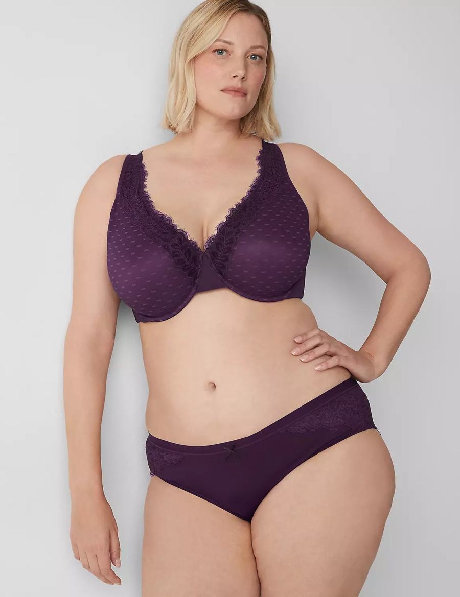 Women Lane Bryant No-Show Lace-Back Hipster Panty Purple | VKV4842OX