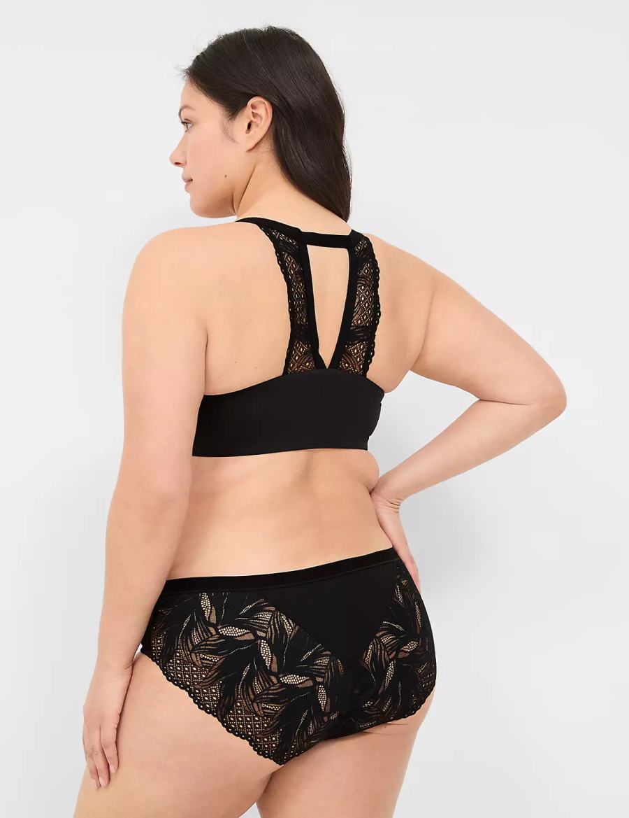 Women Lane Bryant No-Show Lace-Back Hipster Panty Black | WOF9193FD