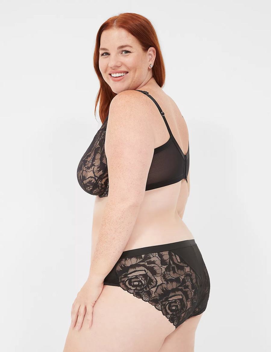 Women Lane Bryant No-Show Lace-Back Hipster Panty Black | DIL7748JQ