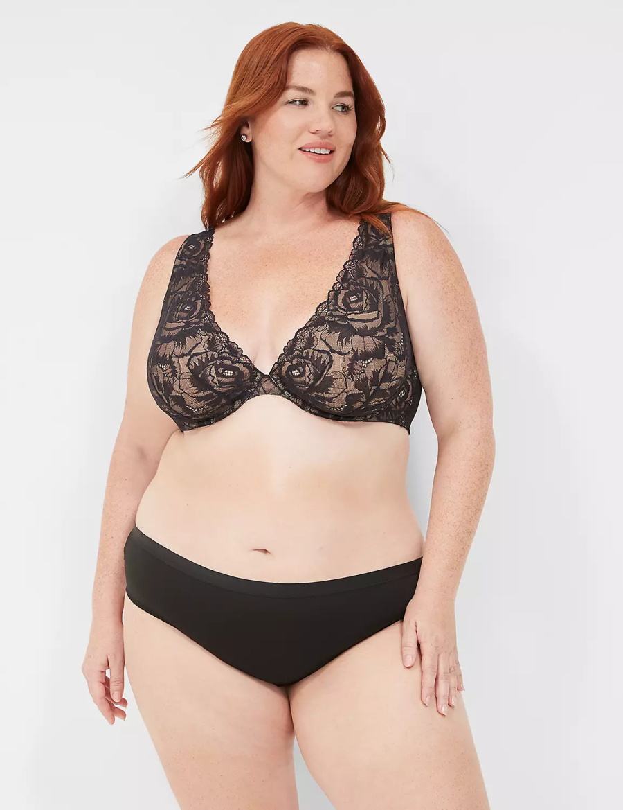 Women Lane Bryant No-Show Lace-Back Hipster Panty Black | DIL7748JQ