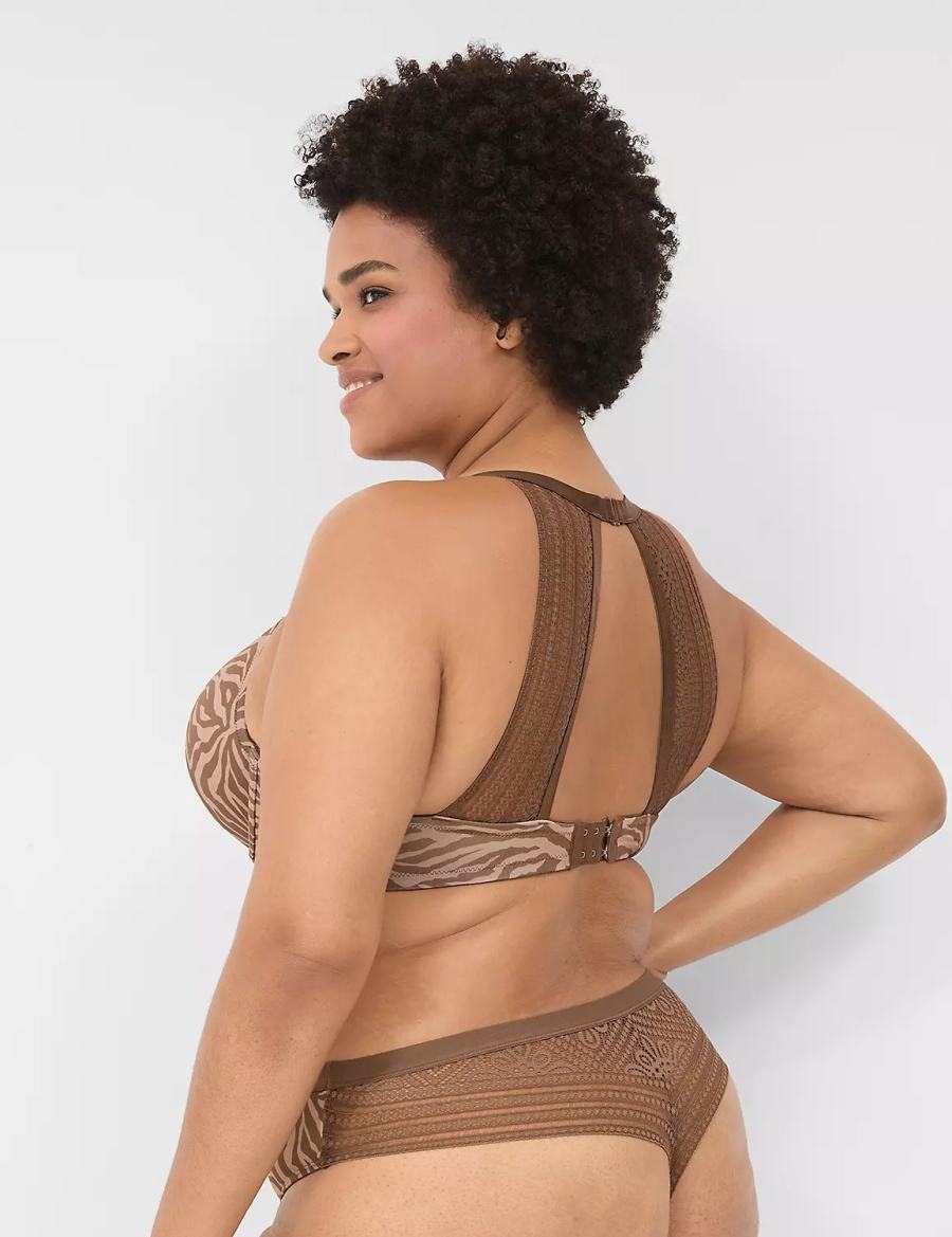 Women Lane Bryant No-Show With Lace Back Thong Panty Deep Grey Brown | UDT8893AU