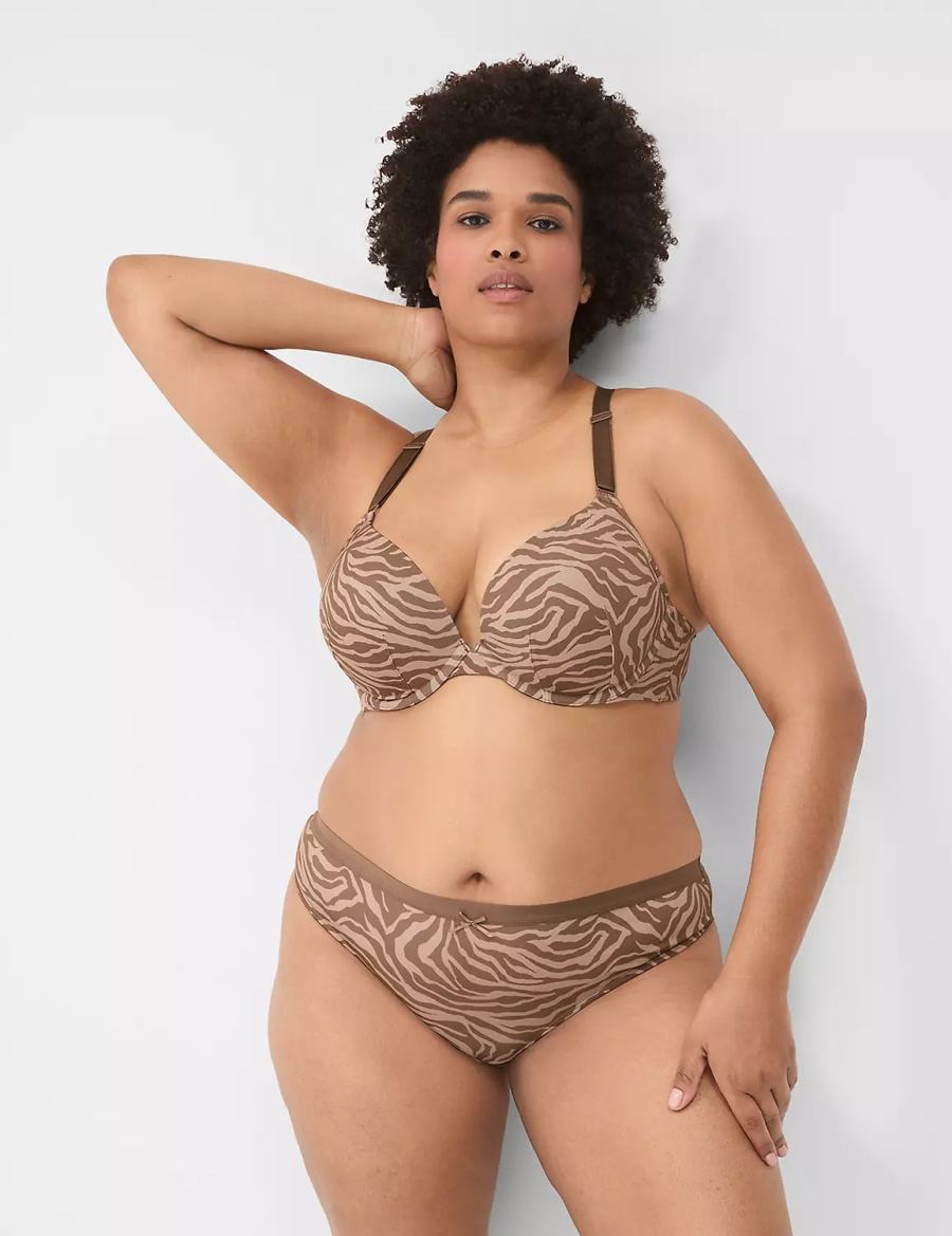 Women Lane Bryant No-Show With Lace Back Thong Panty Deep Grey Brown | UDT8893AU