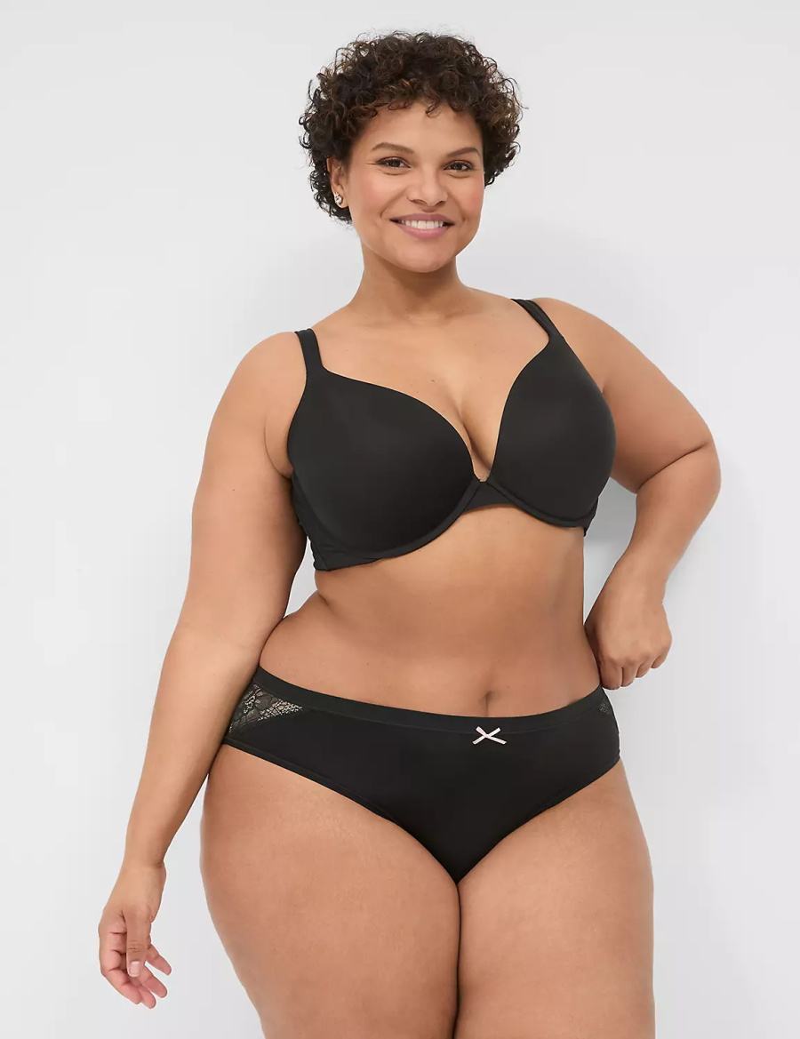 Women Lane Bryant No-Show With Lace Trim Hipster Panty Black | FJI5031KC