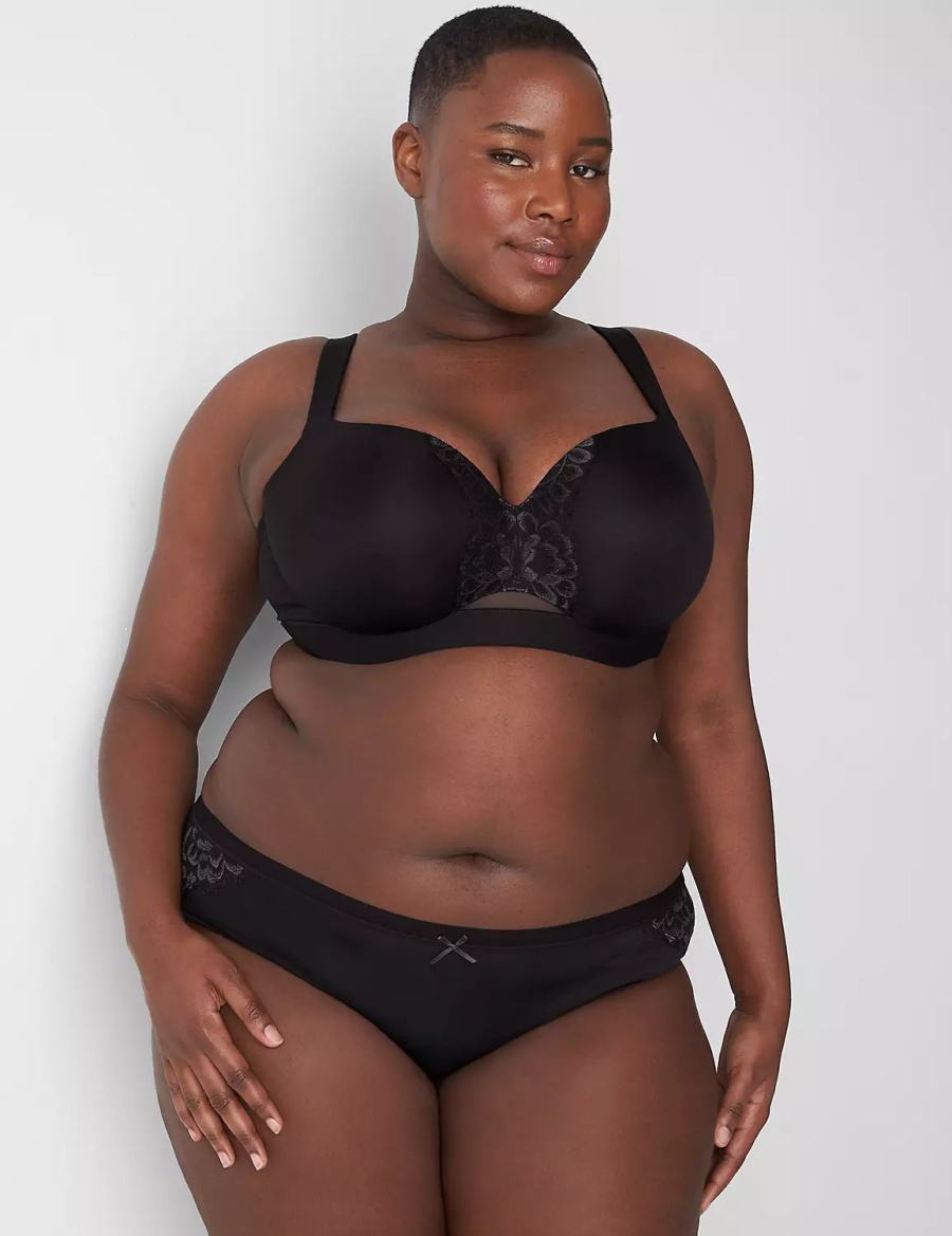 Women Lane Bryant No-Show With Satin Lace Hipster Panty Black | JLA6056US