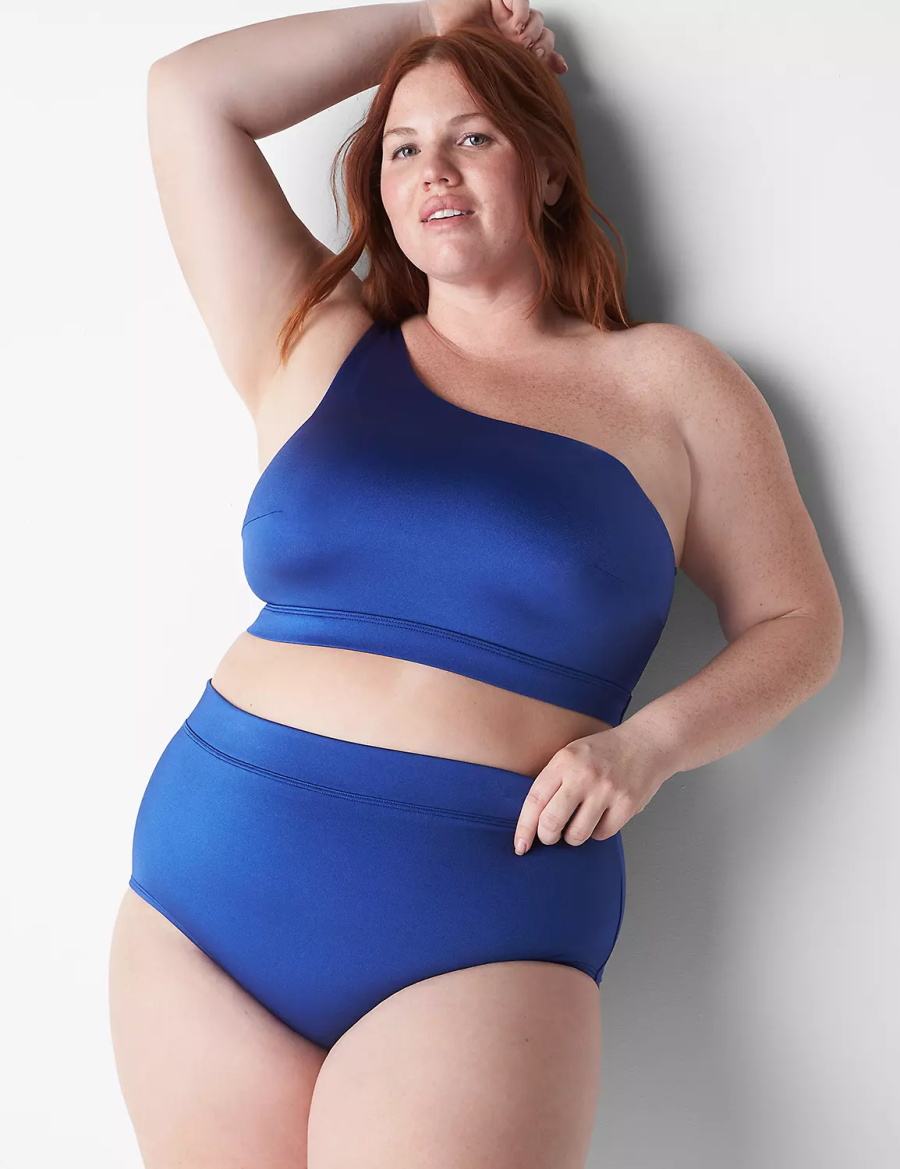 Women Lane Bryant No-Wire Asymmetric Swim Bikini Top Blue | EVJ819XN