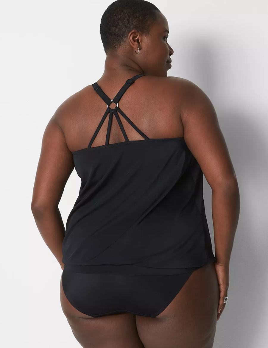 Women Lane Bryant No-Wire Blouson Swim Tankini Bikini Top Black | VEF4572IA