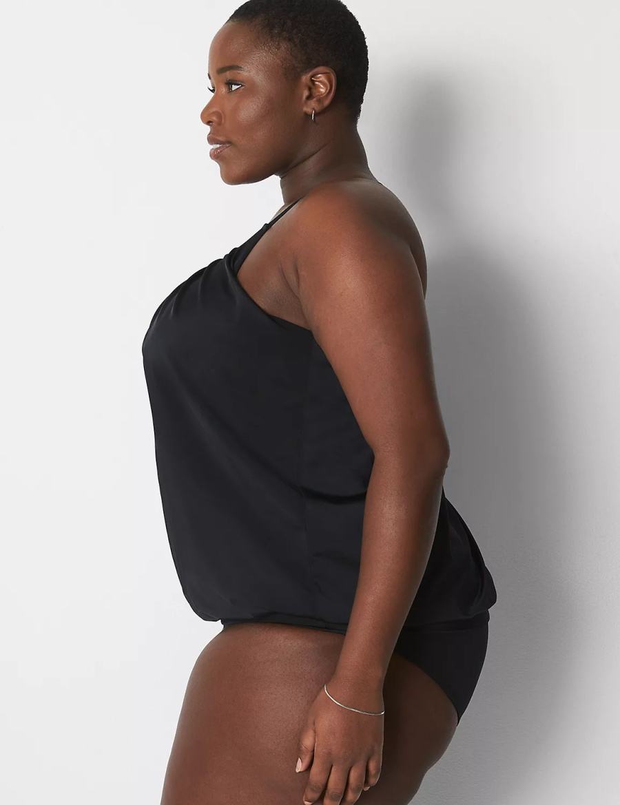 Women Lane Bryant No-Wire Blouson Swim Tankini Bikini Top Black | VEF4572IA